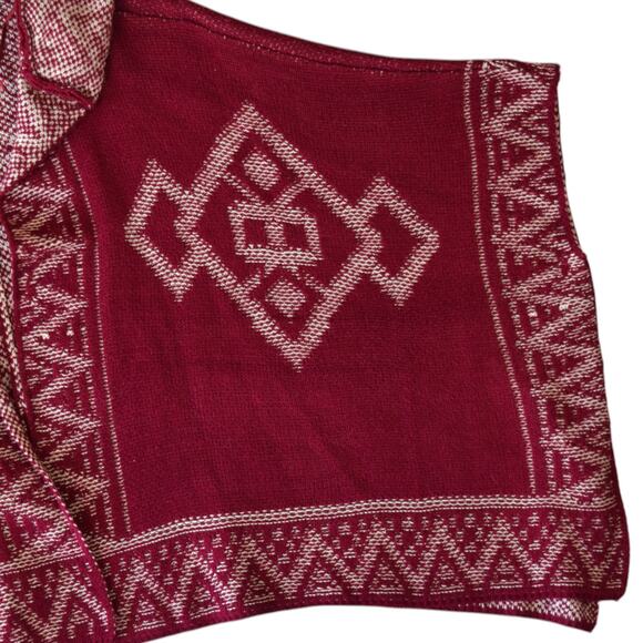 Red Camel Burgundy Aztec Southwestern Festival Poncho Cape - Picture 3 of 6